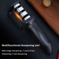 1Pc Black Kitchen Three Segment Knife Sharpener Household Multi Functional Hand Held Three Purpose Sharpening Stone Kitchen Tool. 