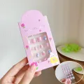 24PCS Children False Nails Kids Girls Press on Short Artificial Fake Nails Cute Pre Glue Full Cover Acrylic Nail Tip Kit. 