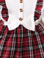 Baby girl's new fashionable plaid patchwork groove lace design bow dress and headband. 