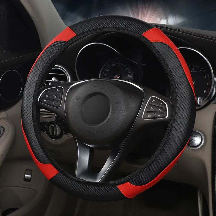 Car%20Steering%20Wheel%20Protector%20Made%20of%20Leather%20and%20Carbon%20Fiber%20PU%20Without%20Inner%20Ring%20Suitable%20for%2014.5-15%20Inches%20of%20Automotive%20-%20Image%203