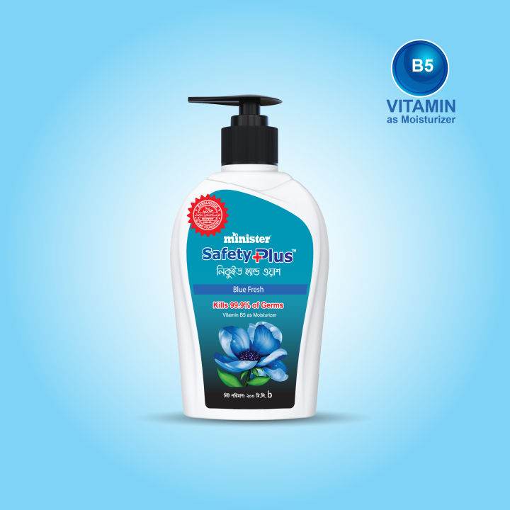 Premium Quality Minister Safety Plus Hand Wash Pump (Blue Fresh) - 200+50Ml