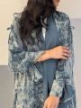 Middle Eastern Women cardigan Loose Tie Dye Abayas Casual Kaftan Arabian Maxi Dress Full Sleeve Open Front Jilbabs Without Hajib.