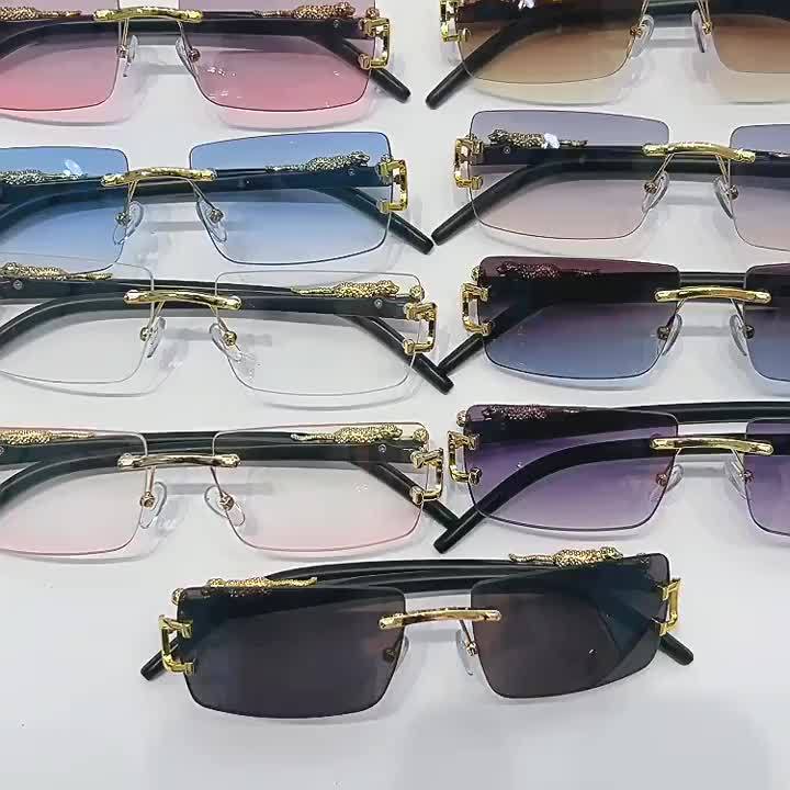 Fashion Rimless Sunglasses Women Men Cheetah Decoration Rectangular Brand Designer Sun Glasses