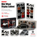 1:64 Scale Wheel Cabinet Set with 8 Random Wheels, Mini Diecast Car Rim Storage Display Rack, Garage Diorama Accessory. 