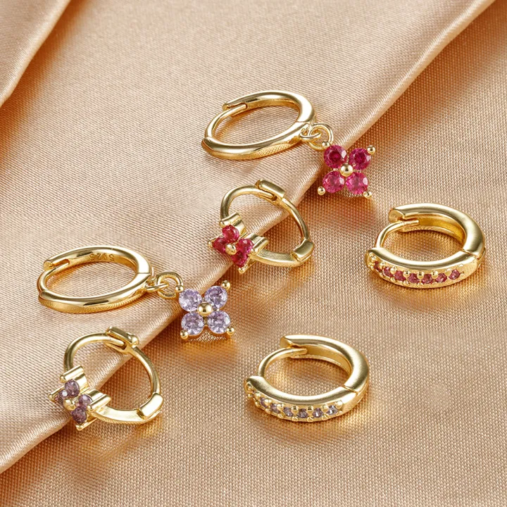 3PCS%20New%20Design%20Multicolor%20Crystal%20Hoop%20Earrings%20Set%20For%20Women%20Zircon%2018K%20Gold%20Plated%20Circle%20Huggie%20Earring%20Piercing%20Jewelry%20-%20Image%204