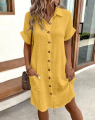 Vintage Women Solid Mini Dress Summer Fashion V-neck Three Quater Sleeve Cotton Linen Dress Ladies Casual Holiday Vestidos. 