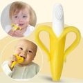 Baby Teether Toys BPA Banana Teething Ring Silicone Chew Dental Care Toothbrush. 