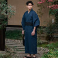 Japanese Traditional Samurai Kimono For Men Yukata Bathing Robe Hekoobi Loose Style Sauna Wear Homewear Belt Long Gown Cotton.