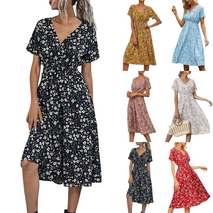 High%20Quality%20Luxury%20Design%20Dress%202024%20Elegant%20Waist%20Cinching%20V-neck%20Printed%20Elastic%20Waist%20Maxi%20%20Dress%20Women%20Clothing%20Vestido%20-%20Image%202