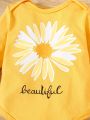 Baby and toddler daisy print letter long-sleeve romper and long pants set. 