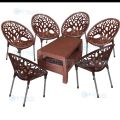 Pack of 4 Plastic Chairs with Double Shelf Table - Tree Chairs Garden indoor/outdoor tree chairs, & lawn Chairs. 