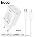 Hoco C143A Benefit (C to iP) single port Hoco PD20W charger (EU) Hoco 20W PD Charger with 20W iPhone Cable Lightning Cable 20W Charger For Apple iPad iPhone Charger & Cable Set - White Color. 