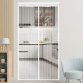 Magnetic Door Curtain with Mesh - No-Drill Installation Suitable for Indoor/Outdoor Use, White Stripe Mosquito Proof Screen.