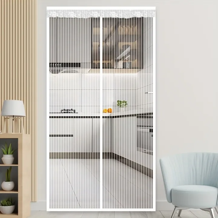 Magnetic%20Door%20Curtain%20with%20Mesh%20-%20No-Drill%20Installation%20Suitable%20for%20Indoor/Outdoor%20Use,%20White%20Stripe%20Mosquito%20Proof%20Screen%20-%20Image%203