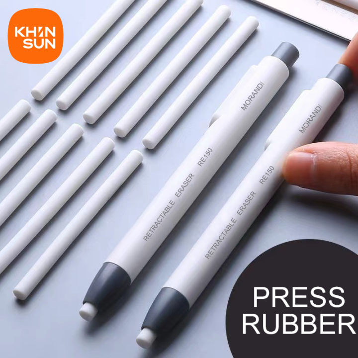 KHINSUN Press Retractable Pencil Eraser Correction Supplies Pen Style Pencil Writing School Supplies Stationery