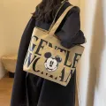 Disney Large Capacity Canvas Bag Women's 2024 New Trendy Cartoon Mickey Tote Bag College Student Class Shoulder Tote Bag. 