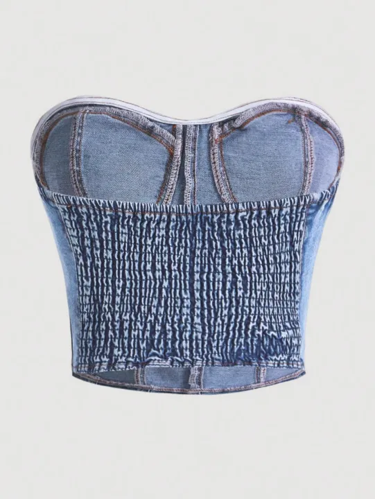 European%20style%20plunging%20neck%20denim%20spring%20new%20style%20%20and%20intense%20allure%20fitted%20waist%20shaping%20design%20-%20Image%204