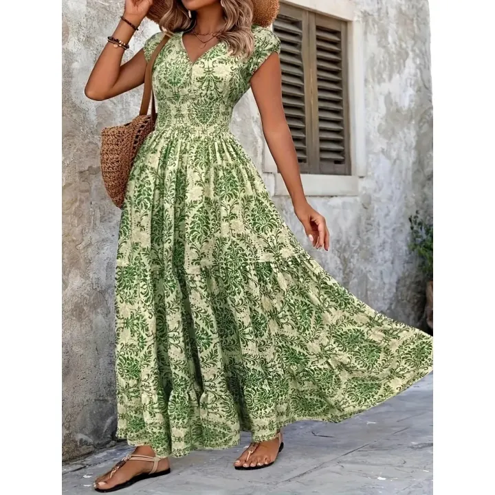 Plus%20Size%20Women's%20Bohemian%20Floral%20Print%20V-Neck%20Short%20Sleeve%20Dress%20Oversized%20Ruffled%20Skirt%20For%20Women%20Casual%20A-line%20Long%20Dresses%20-%20Image%205