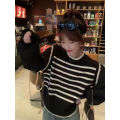 women Black and white striped fake two-piece knitted sweaters pring and autumn Korean soft glutinous pullover sweater female. 