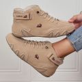 Khaki Women's Boots Trendy Comfortable Soft Soled High Top Boots Versatile Fashionable Commuting Motorcycle Women's Sneakers. 