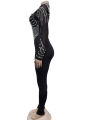 Beyprern Women's Sheer Mesh Crystal Jumpsuits One Piece Outfits Glam Fitted Long Sleeve Pearls Rhinestone Rompers Club Overalls. 