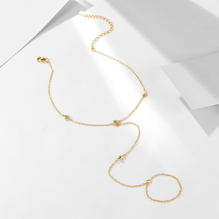 S925%20Sterling%20Silver%20Simple%20Gold%20round%20Bead%20Zircon%20Toe%20Chain%20Fashion%20Individual%20Beach%20Ankle%20Bracelet%20-%20Image%203