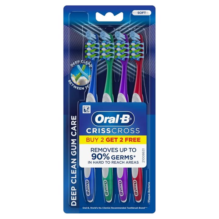 Oral-B Crisscross Gum Care Deep Clean Soft Bristle Toothbrush For Adults, Tongue Cleaner, Multicolour Toothbrush Set, Oral B Dentist Recommended Brand ( Buy 2 Get 2 Free)