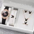 6PCS/Set Women's Watch Fashion Rhinestone Leather Band Quartz Watches Butterfly Jewelry Set(Without Box). 