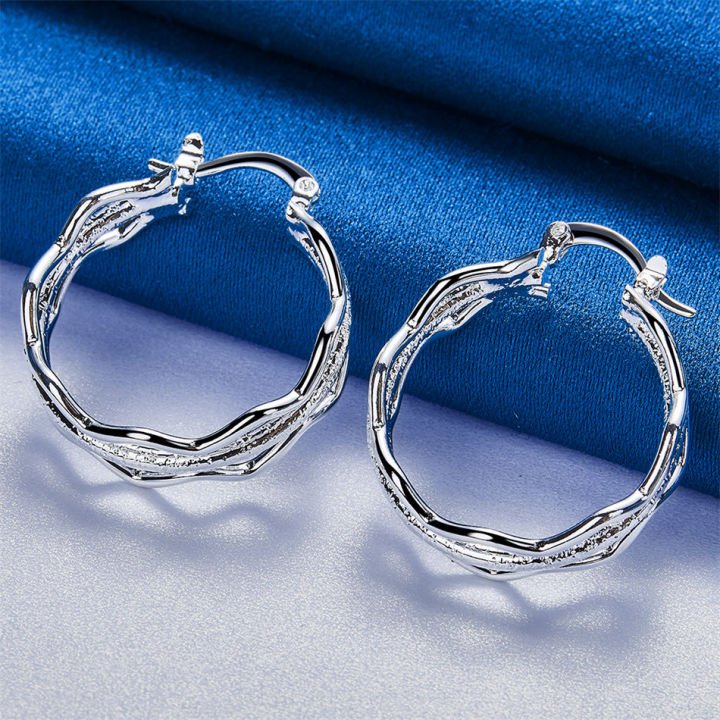1 Pair 925 Sterling Silver 27mm Multi-Tiered Round Delicate Hoop Earrings for Women Party Gift Accessories Fashion Jewelry