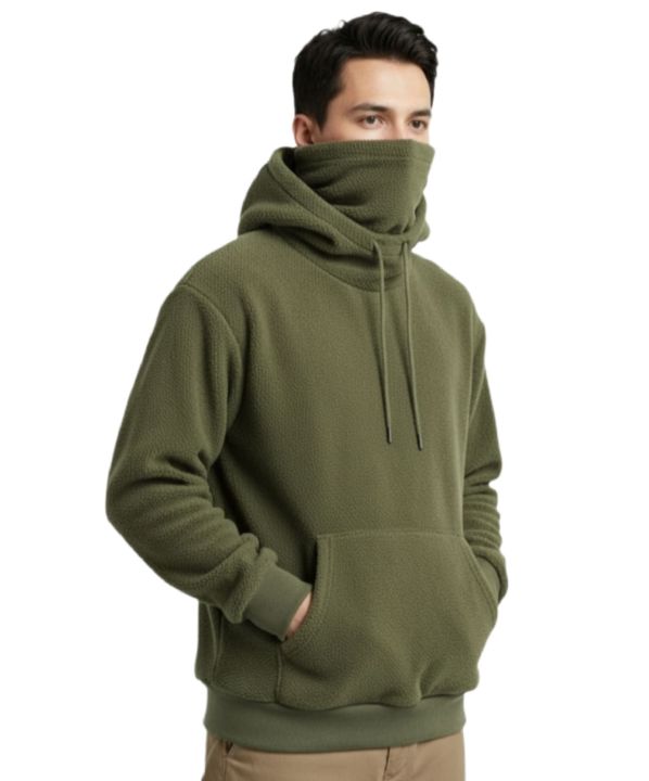 Men's Fleece Ninja Mask Hoodie High Neck cover- Built-In- Face