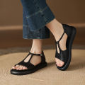 Women's Walking Sneakers,Breathable Lightweight T-Strap Flat Sandals, Comfortable Soft Leather Shoes for Square Dance&Daily Wear.