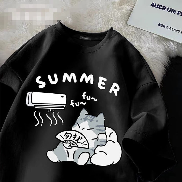 Summer%20Japanese%20Cartoon%20Cute%20Cat%20Funny%20Printed%20Short-sleeved%20T-shirt%20for%20Ladies%20and%20Boys%20Same%20Loose%20Casual%20Large-size%20Top%20-%20Image%204