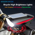 Bicycle Light Horn USB Bike Headlight 1200mAh Led Solar Power MTB Bike Electric Bell 140dB Night Riding Bicycle Accessories. 