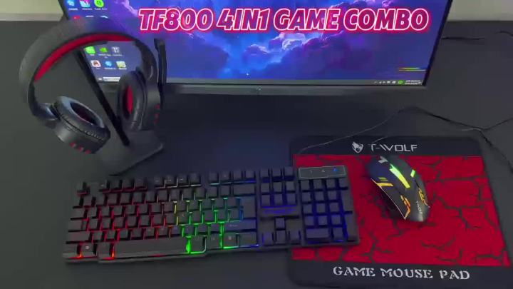 RGB Gaming Keyboard & Mouse & Headphone & Mousepad & Headphone Stand 5 in 1 Wired Combo - 7 RGB Colors In Combo - 5 Product USB Wired RGB Pack For Gaming - Compatible With PC & Laptop - Black