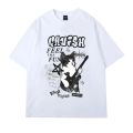 American Cat Rock Guitar Graphic Short Sleeve T-Shirt Loose Korean Fashion Oversized Women's Summer Clothes Y2k Streetwear. 