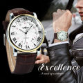 WINNER Fashion Business Mechanical Watches Date Display Minimalist Automatic Watch for Men Casual Brown Leather Strap Wristwatch.