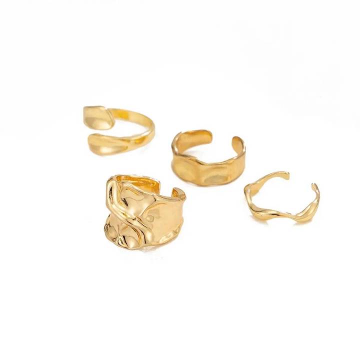 Ingemark%204Pcs/Set%20Punk%20Vintage%20Irregular%20Geometric%20Open%20Rings%20Creative%20Adjustable%20Chunky%20Metal%20Finger%20Ring%20Statement%20New%20Jewelry%20-%20Image%204