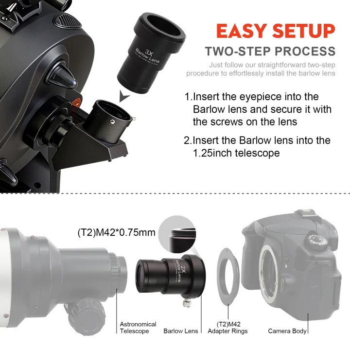 Datyson%20W5P0083BCD%201.25''%202x/3x/5x%20%20Barlow%20Lens%20Metal%20Fully%20Coated%20Focal%20Length%20Extender%20With%20M42%20Camera%20Mount%20Threads%20-%20Image%202