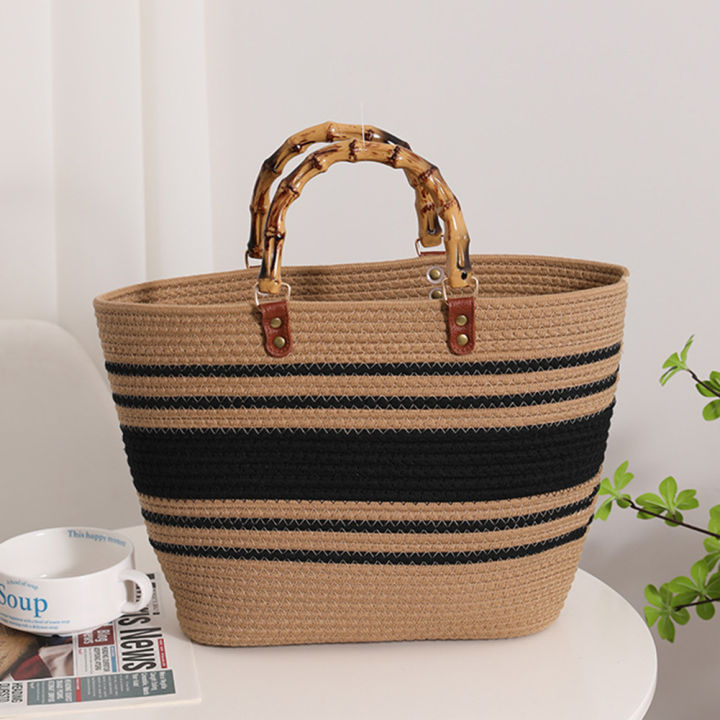Ladies%20Woven%20Tote%20Bamboo%20Handle%20Women%20Weaving%20Bag%20Large%20Capacity%20Striped%20Portable%20Casual%20Fashion%20Exquisite%20for%20Seaside%20Party%20-%20Image%207
