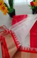 white And Red Exclusive Design Tangail Tat half silk Saree For Women.
