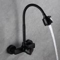 Wall Mounted Double Hole Kitchen Lead Free Hot and Cold Water Mixing Faucet Water Flow Spray Aerator 360 Degree Rotating Hose. 