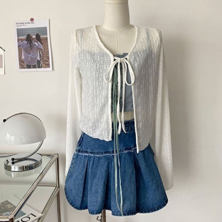 2026%20White%20Tie%20Up%20Summer%20Cardigan%20Women%20%20Long%20Sleeve%20Sheer%20Mesh%20Crop%20Tops%20Woman%20Chic%20All%20Match%20Short%20Printed%20T%20Shirt%20Mujer%20-%20Image%206