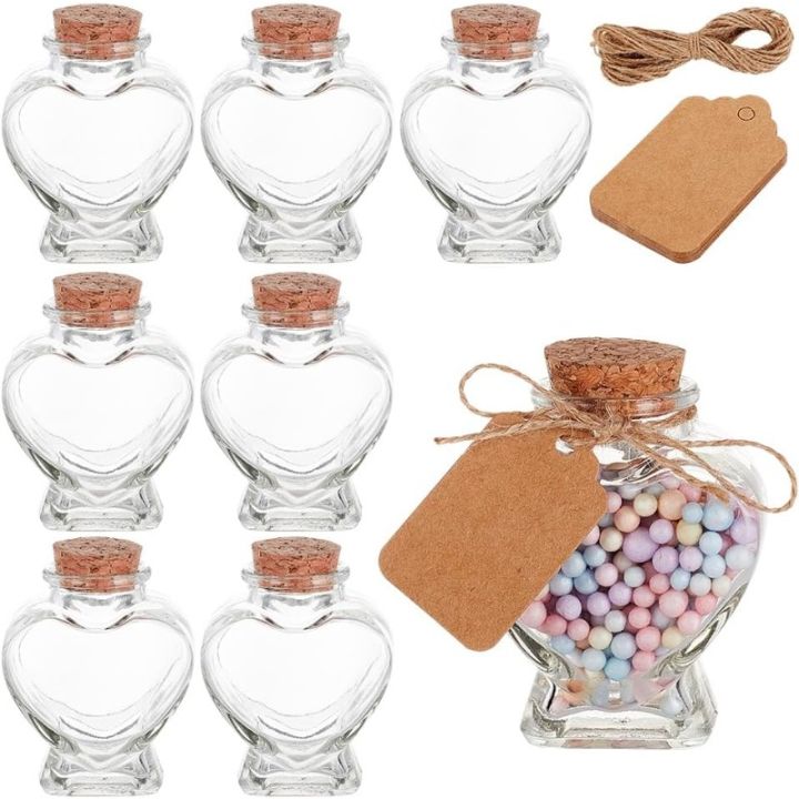 8 Pack 60ml Heart Shaped Candy Glass Jars Wedding Favor Jars Wish Drifting Bottle for Candy Spices Christmas Valentine's Day