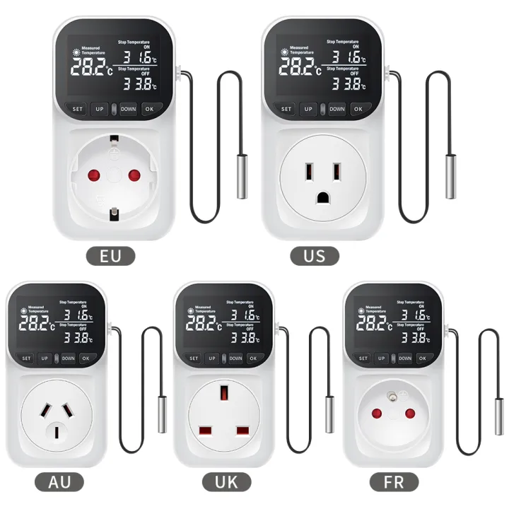 Digital Temperature Controller Socket Thermostat EU Plug 220V LCD ...