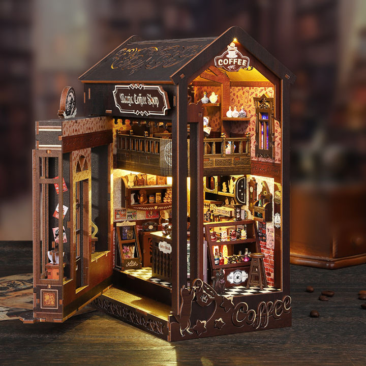 DIY Book Nook Kit Mini 3D Wooden Bookshelf Set Doll House Bookshelf ...