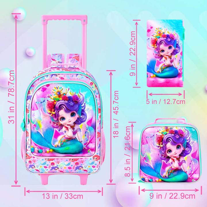 3Pcs%20Rolling%20Backpack%20for%20Girls,%20Kids%20Roller%20School%20Backpack%20with%20Wheels,%20Mermaid%20Wheeled%20Bookbag%20for%20Elementary%20Preschool%20Kinde%20-%20Image%205