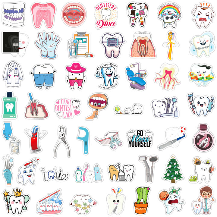 50Pcs%20Cute%20Dentist%20Protect%20Tooth%20Stickers%20Funny%20Toothbrush%20Teeth%20Decal%20DIY%20Luggage%20Skateboard%20Laptop%20Cartoon%20Sticker%20Packs%20-%20Image%202
