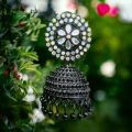 Bollywood Jewellery earing Traditional Ethnic jimikki earings Oxidized Black color with multi Stone Party Wear Bridal Bride Wedding Bridesmaid Indian Jhumka Jhumki Earrings Jewelry for Women. 