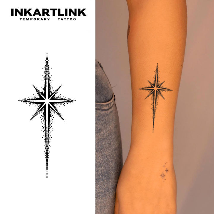 Eight-pointed star Temporary Tattoo,Lasts To 15 Days New Technology Magic Waterproof Semi Permanent Sticker.