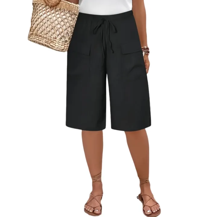 Plus%20Size%201XL-5XL%20New%20Women's%20Casual%20Five-point%20Shorts%20Pocket%20Fake%20Drawstring%20Women%20Clothing%20Beach%20Shorts%20-%20Image%204